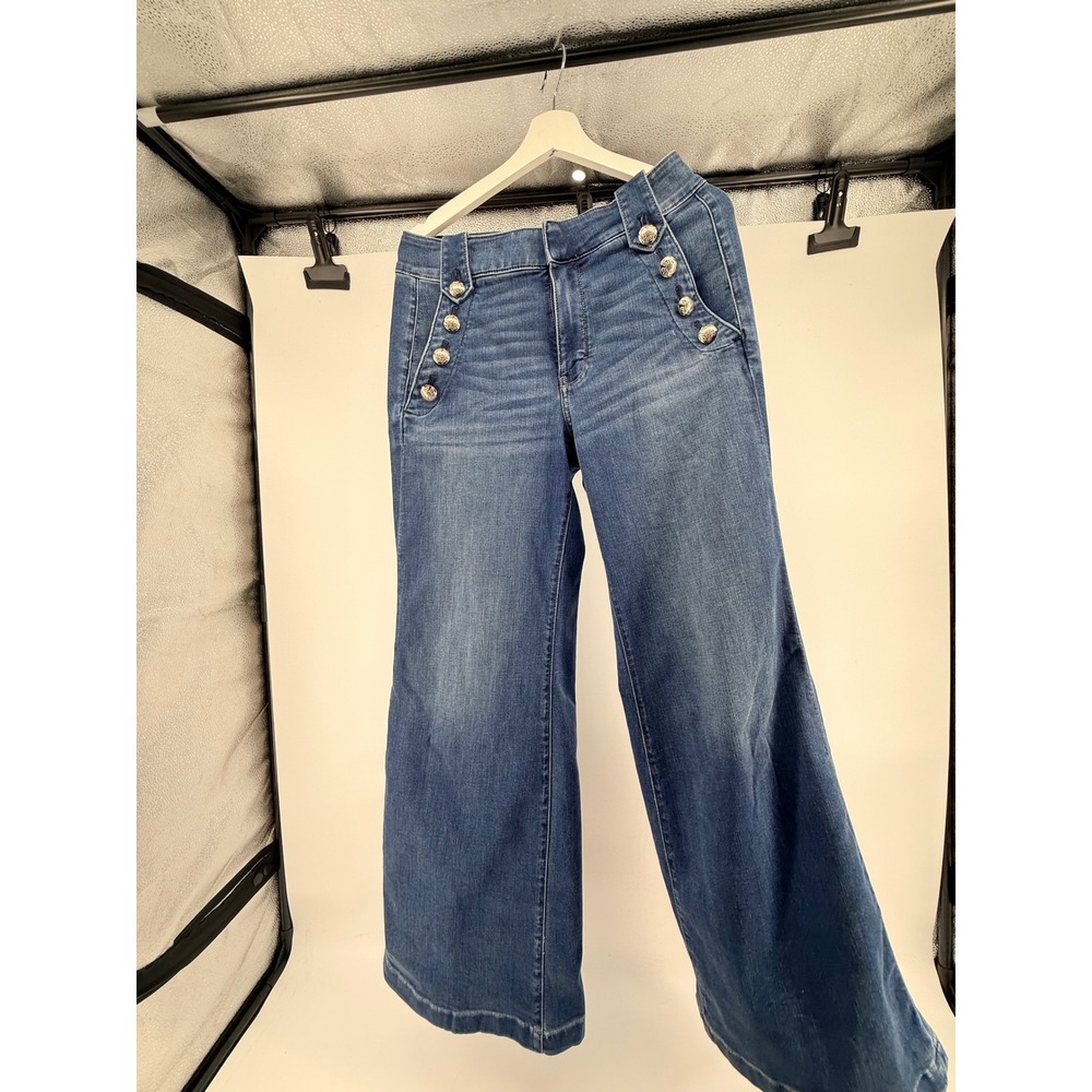 White House Black Market High Rise Wide Leg Sailor Jeans Blue Everyday Soft 8